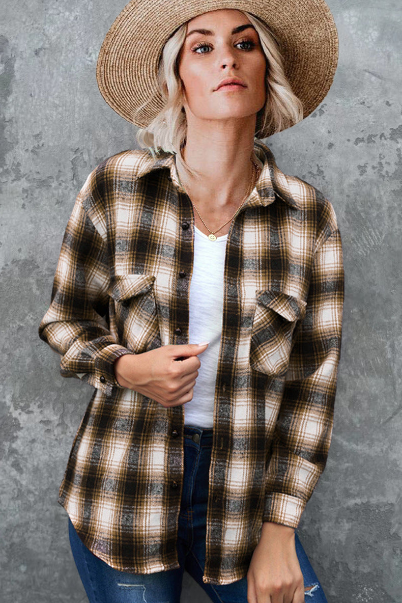 Women's Flannel Check Shirt Jacket With Pockets