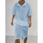 Men's Textured Knit Lounge Set Relaxed Summer Shirt