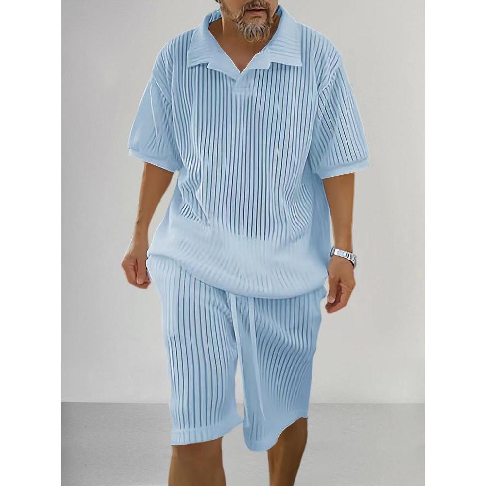 Men's Textured Knit Lounge Set Relaxed Summer Shirt
