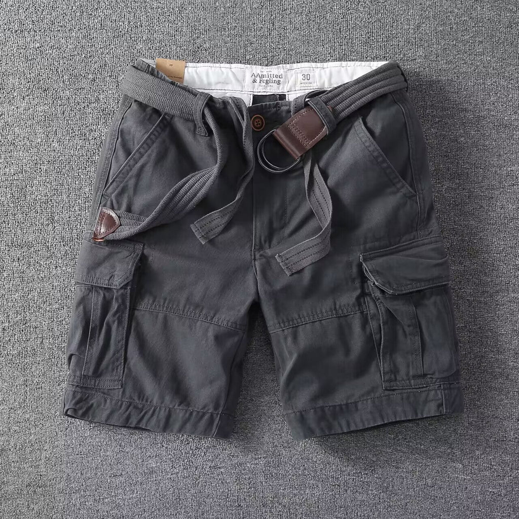 Men's Washed Utility Cargo Shorts Relaxed Fit Streetwear Bottoms