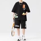 Men's Printed Oversized T Shirt and Relaxed Shorts Set