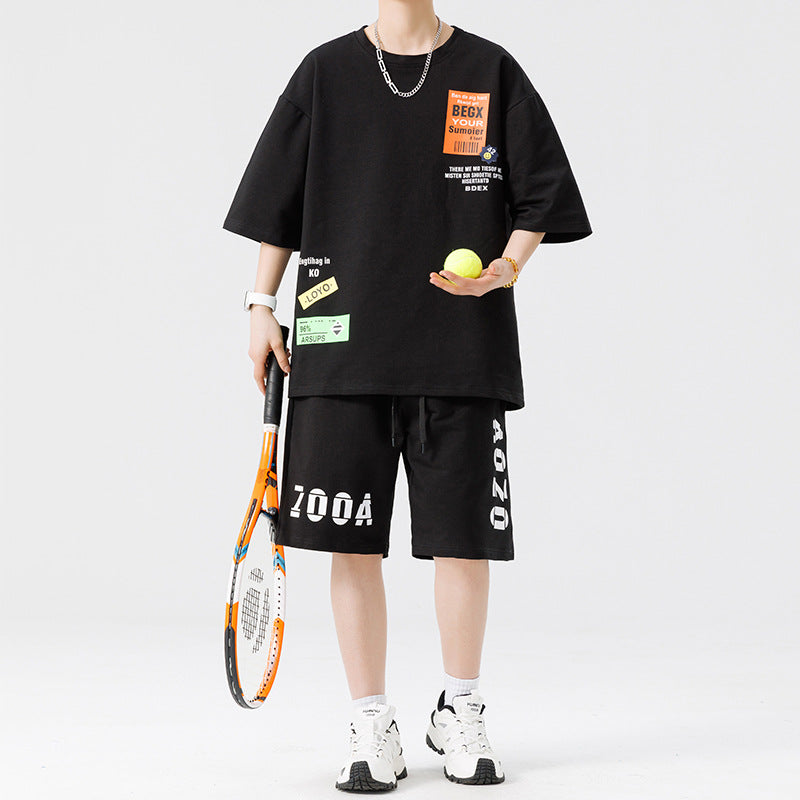 Men's Printed Oversized T Shirt and Relaxed Shorts Set