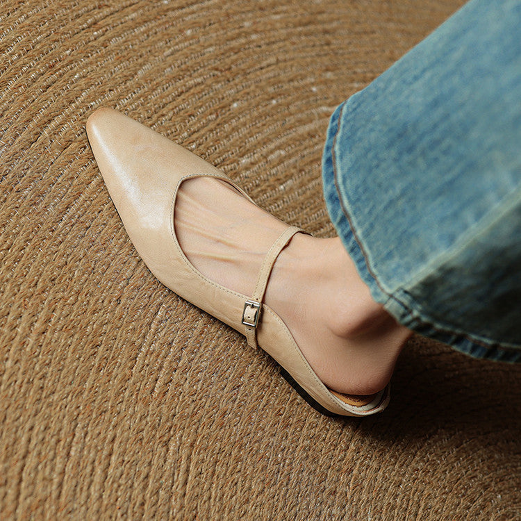 Women's Pointed Toe Strap Detail Slip-On Mule Flats