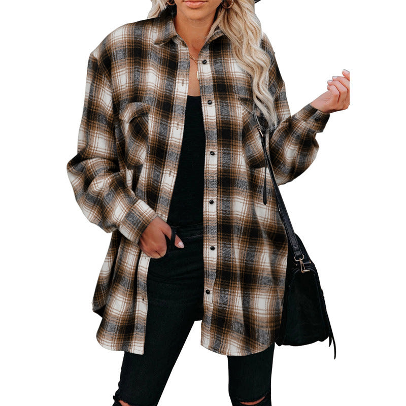 Women's Flannel Check Shirt Jacket With Pockets