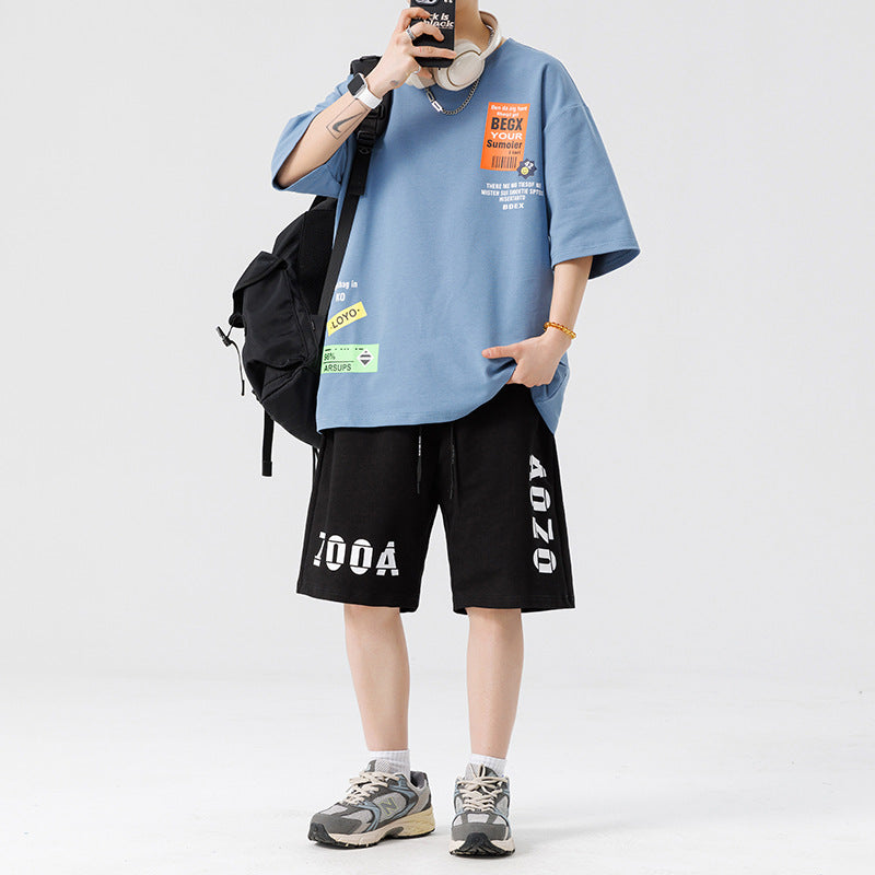 Men's Printed Oversized T Shirt and Relaxed Shorts Set