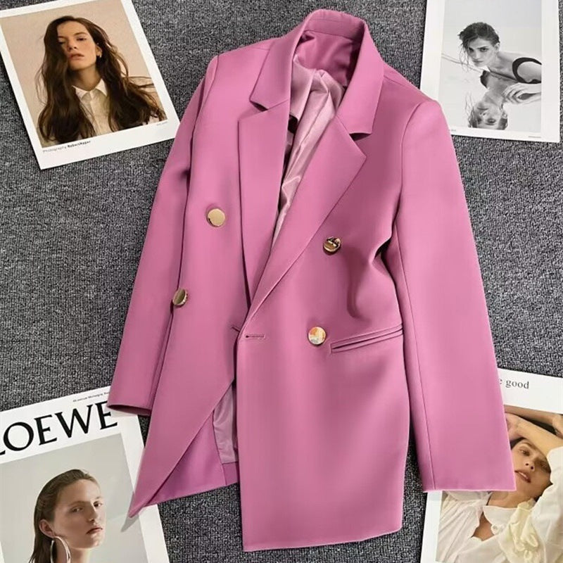 Women's Oversized Tailored Blazer Double Button Smart Jacket