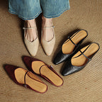 Women's Pointed Toe Strap Detail Slip-On Mule Flats
