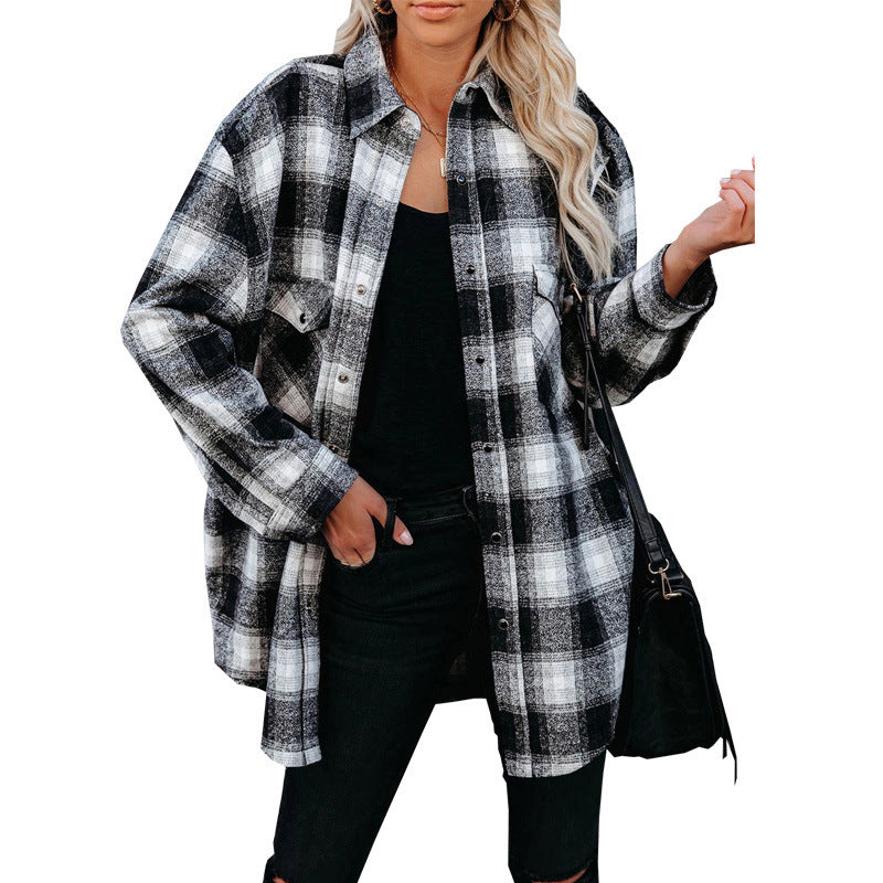 Women's Flannel Check Shirt Jacket With Pockets