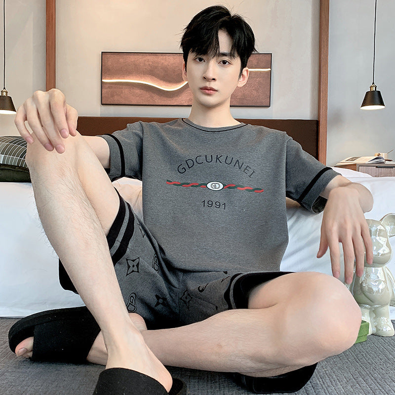 Men's Printed Cotton Lounge Shorts and Relaxed Sleepwear Set