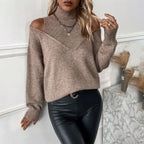 Women's Cold-Shoulder Turtleneck Sweater – Layered Knit