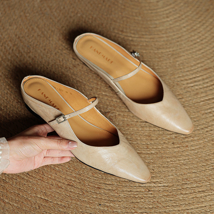 Women's Pointed Toe Strap Detail Slip-On Mule Flats