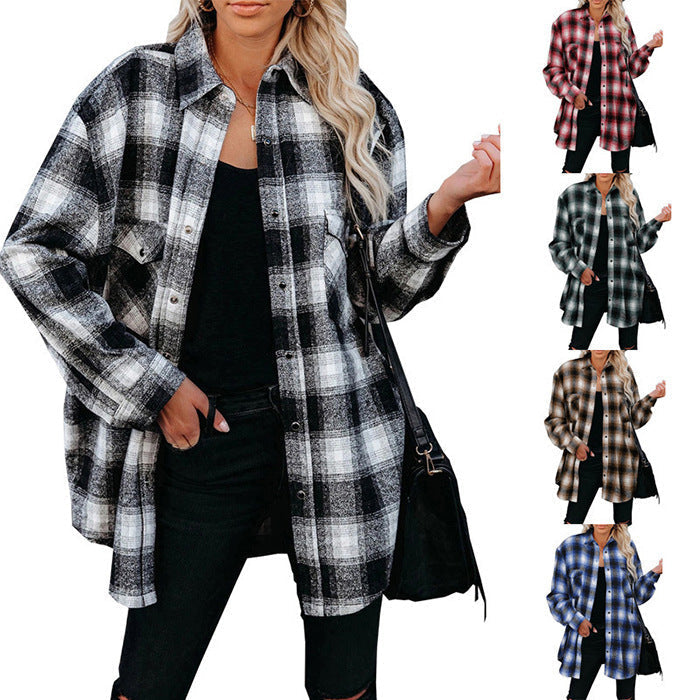 Women's Flannel Check Shirt Jacket With Pockets