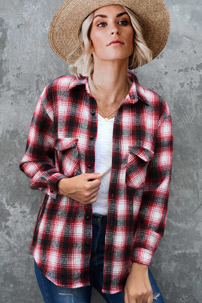 Women's Flannel Check Shirt Jacket With Pockets