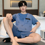 Men's Printed Cotton Lounge Shorts and Relaxed Sleepwear Set