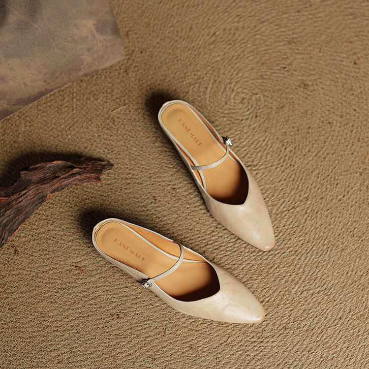 Women's Pointed Toe Strap Detail Slip-On Mule Flats