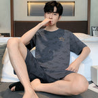 Men's Printed Cotton Lounge Shorts and Relaxed Sleepwear Set