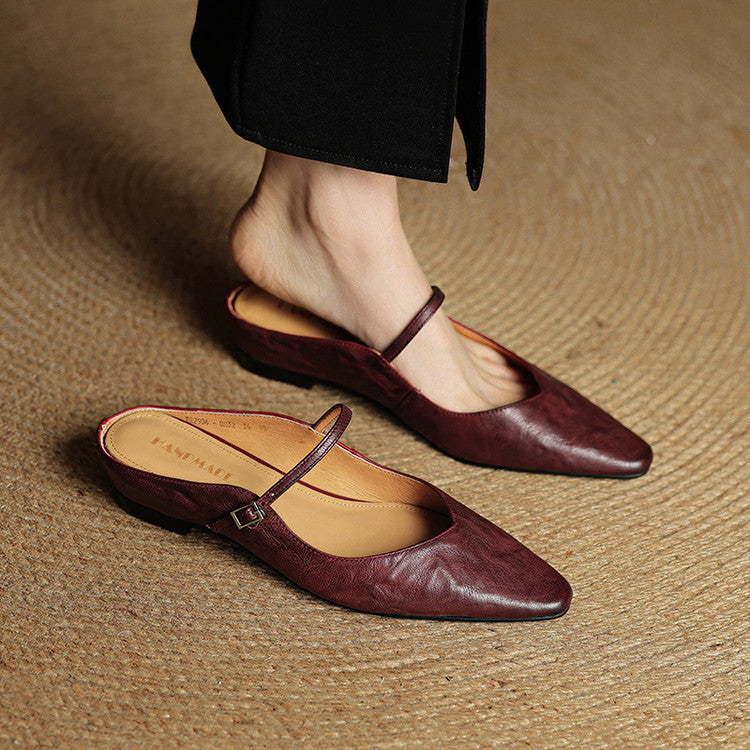 Women's Pointed Toe Strap Detail Slip-On Mule Flats