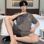 Men's Printed Cotton Lounge Shorts and Relaxed Sleepwear Set
