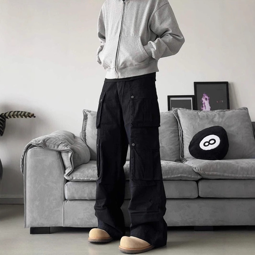 Men's Multi Pocket Wide Leg Cargo Trousers