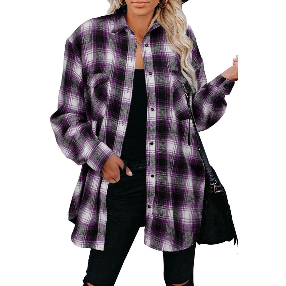 Women's Flannel Check Shirt Jacket With Pockets