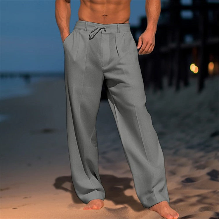 Men's Pleated Drawstring Trousers Relaxed Spring Tailoring for Travel