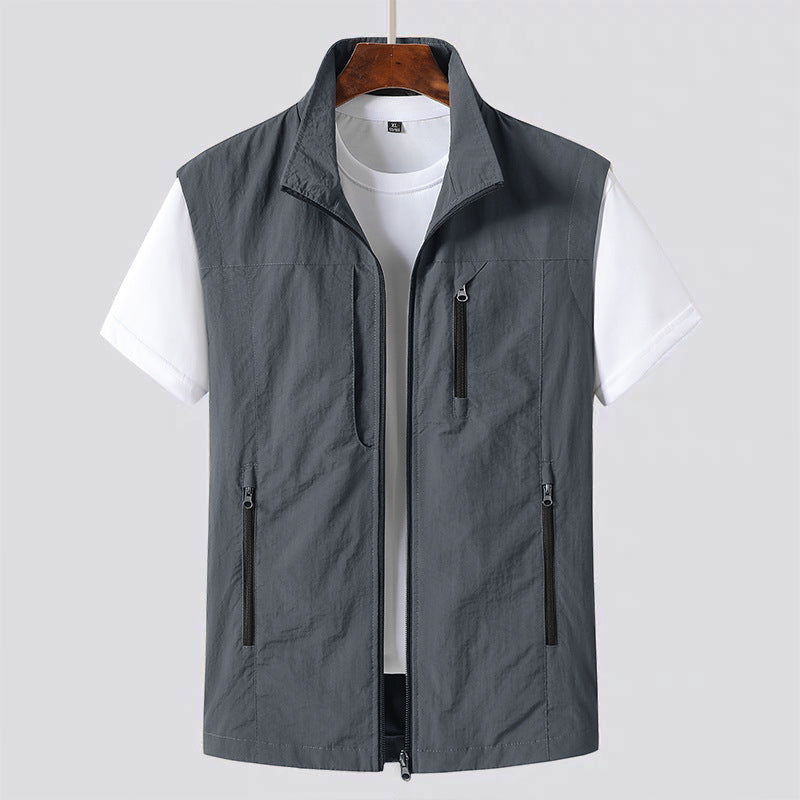 Men's Lightweight Gilet Zip Front Utility Vest Casual Layer