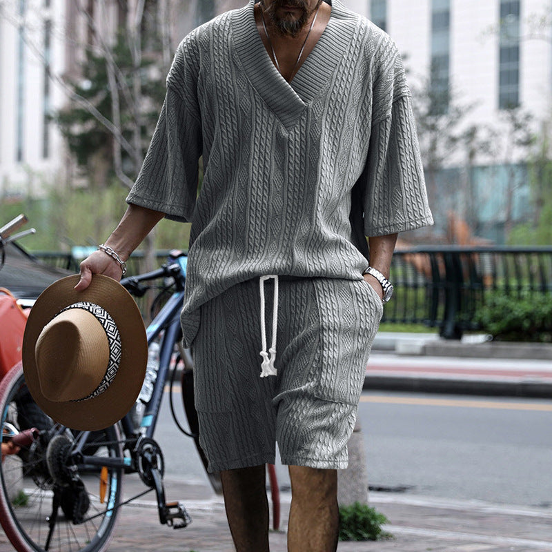 Men's Textured Oversized Co Ord Lounge Summer Shorts Set