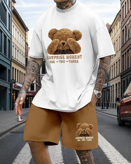 Men's Printed Oversized T Shirt and Relaxed Shorts Set