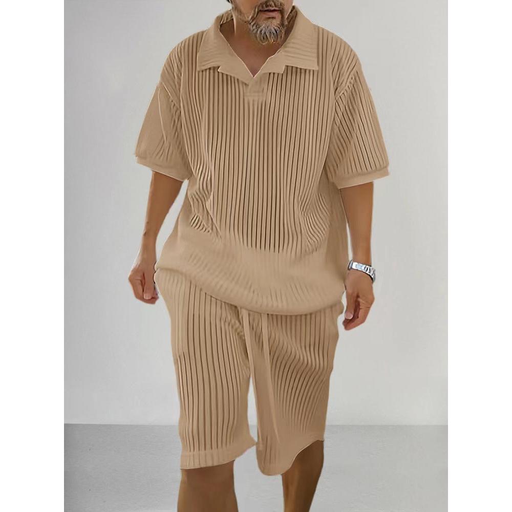 Men's Textured Knit Lounge Set Relaxed Summer Shirt