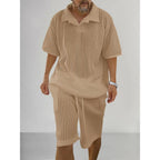 Men's Textured Knit Lounge Set Relaxed Summer Shirt