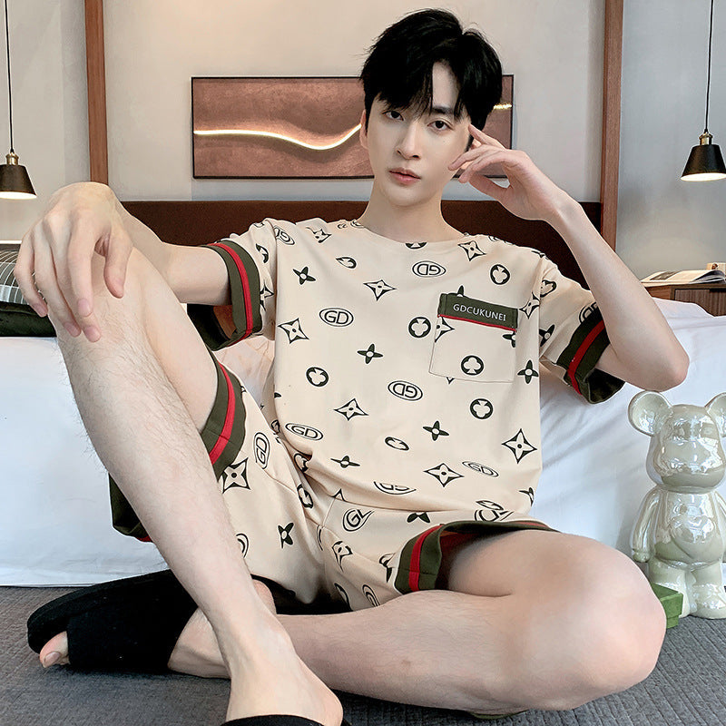 Men's Printed Cotton Lounge Shorts and Relaxed Sleepwear Set