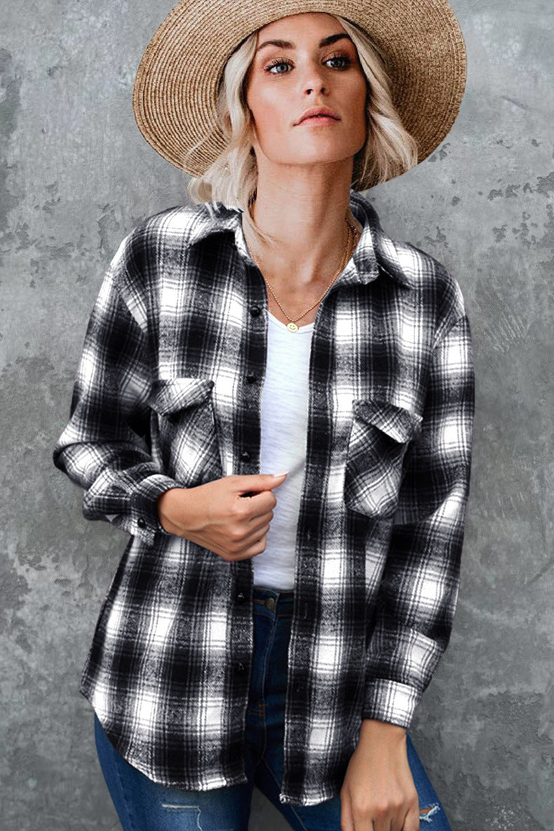 Women's Flannel Check Shirt Jacket With Pockets