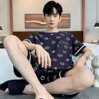Men's Printed Cotton Lounge Shorts and Relaxed Sleepwear Set