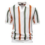 Men's Knit Polo Shirt Vertical Stripe Open Collar Top