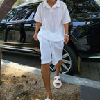 Men's Textured Knit Lounge Set Relaxed Summer Shirt