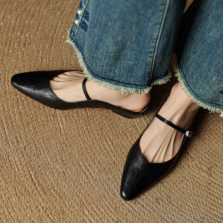 Women's Pointed Toe Strap Detail Slip-On Mule Flats