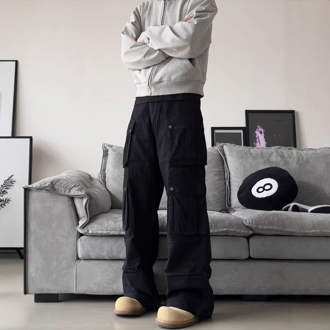 Men's Multi Pocket Wide Leg Cargo Trousers