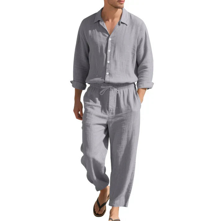 Men's Linen Co Ord Set Relaxed Shirt Trousers