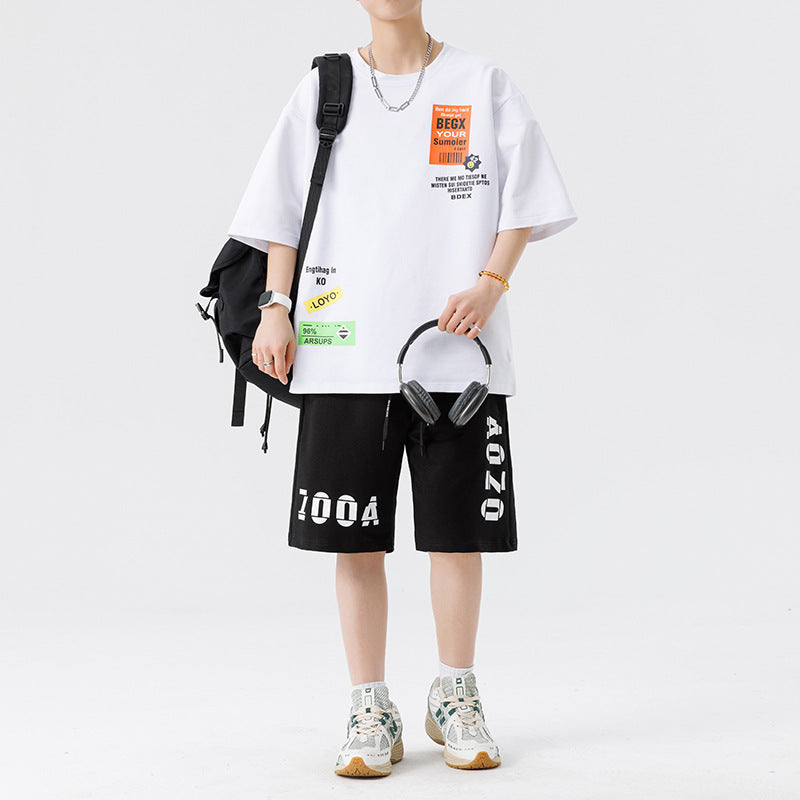 Men's Printed Oversized T Shirt and Relaxed Shorts Set