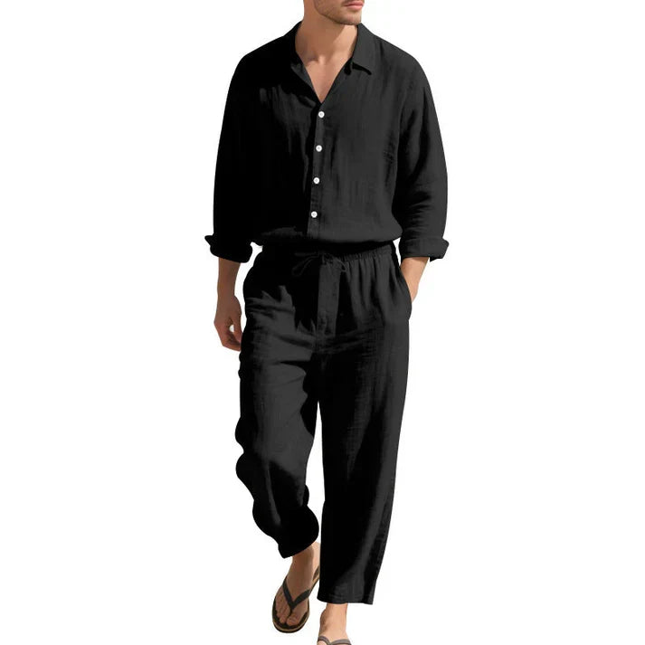 Men's Linen Co Ord Set Relaxed Shirt Trousers