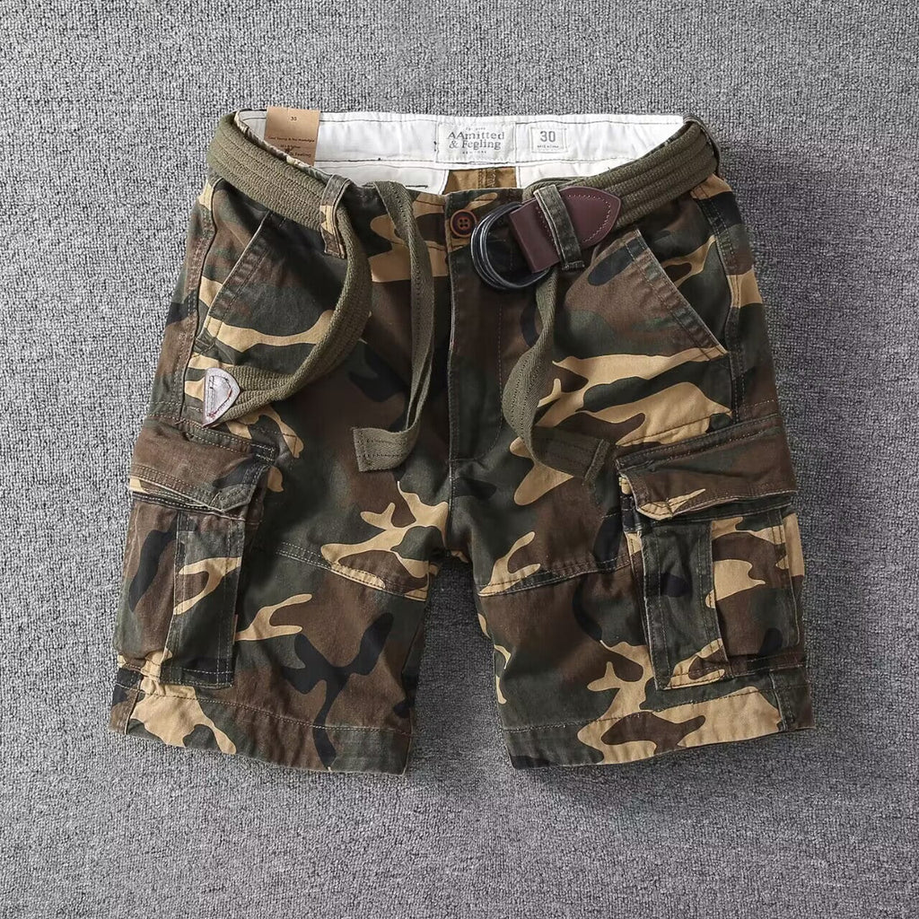Men's Washed Utility Cargo Shorts Relaxed Fit Streetwear Bottoms