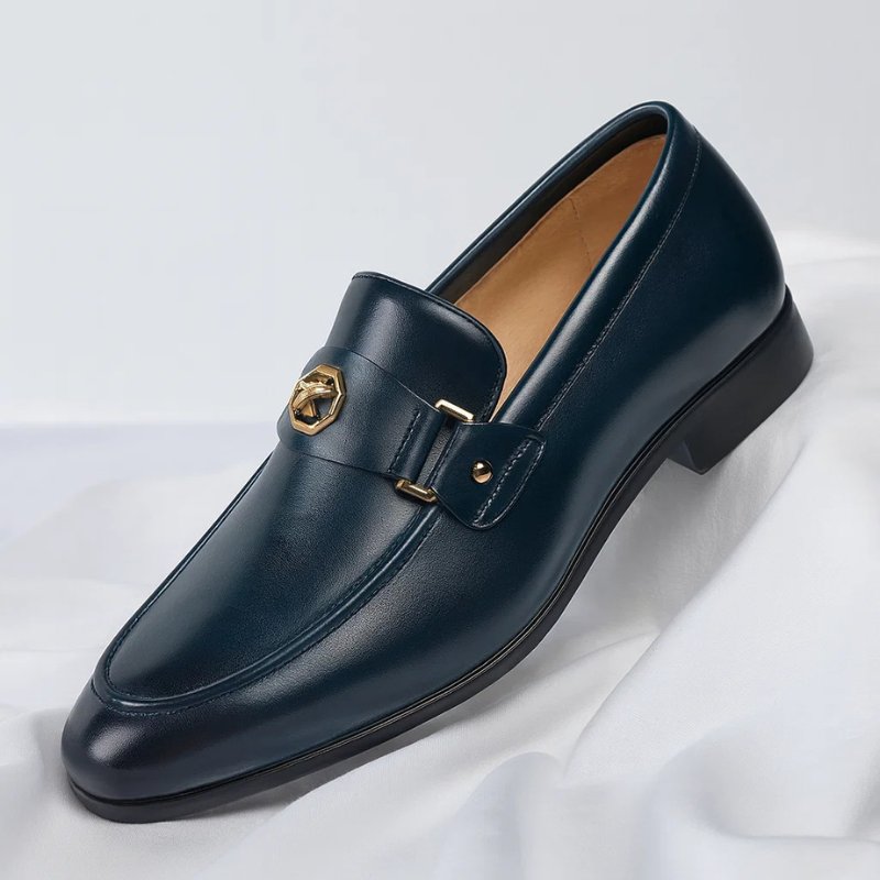 Men's Italian Leather Loafers with Metal Detail Smart Slip