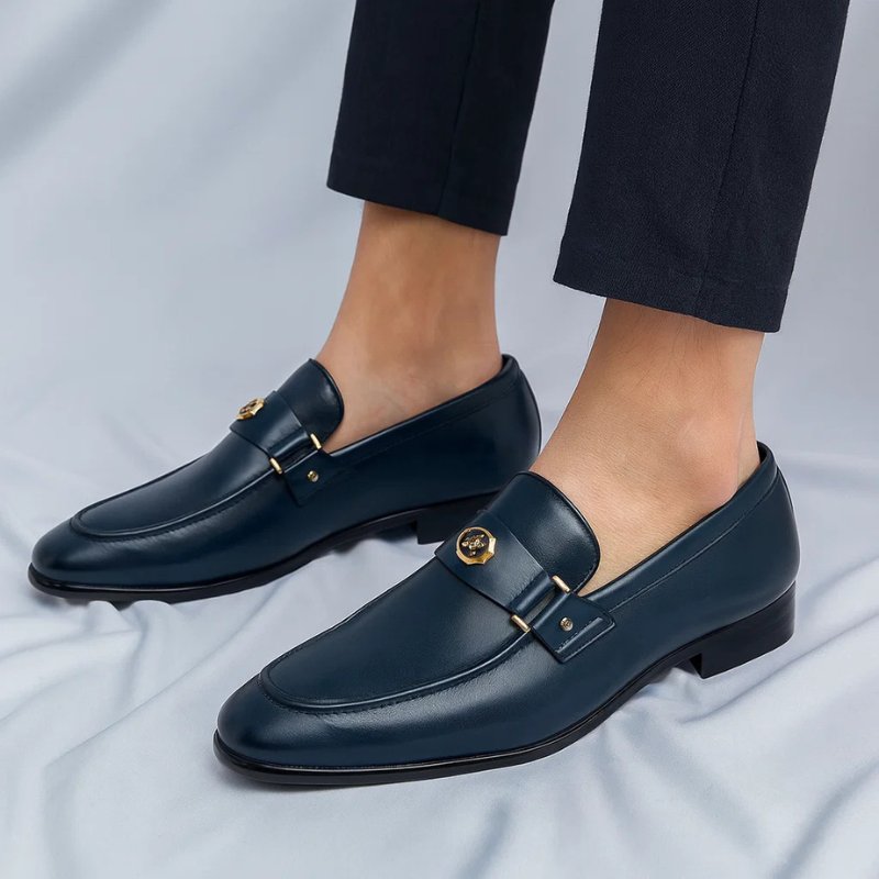 Men's Italian Leather Loafers with Metal Detail Smart Slip