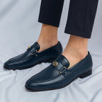 Men's Italian Leather Loafers with Metal Detail Smart Slip