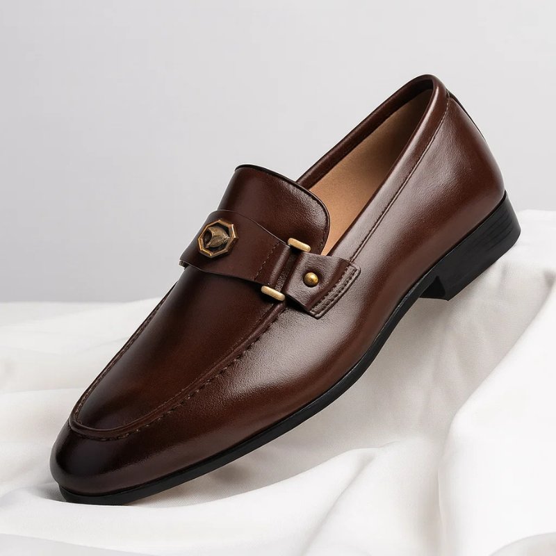 Men's Italian Leather Loafers with Metal Detail Smart Slip