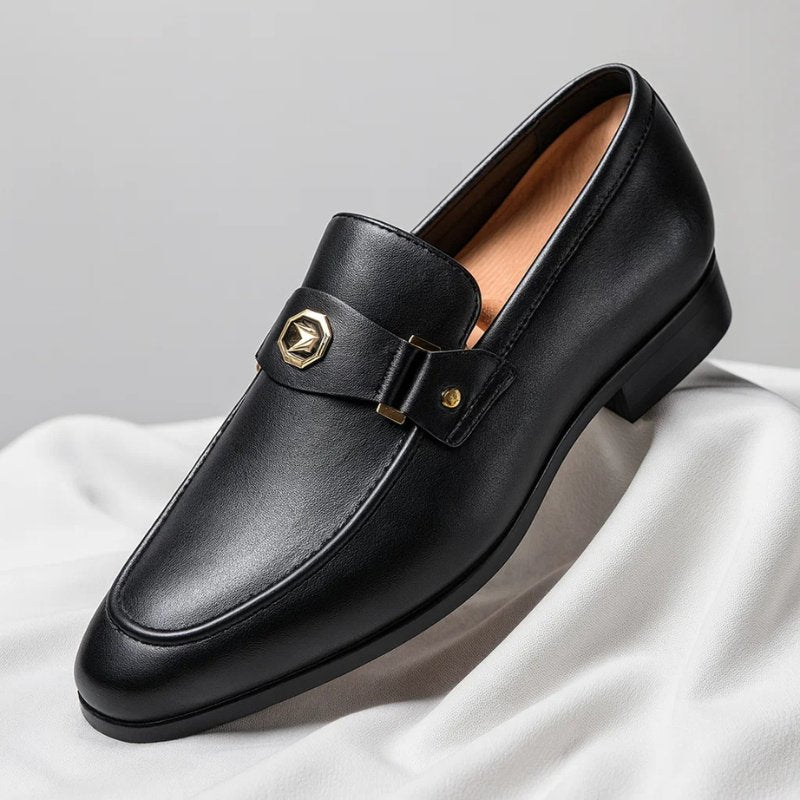 Men's Italian Leather Loafers with Metal Detail Smart Slip