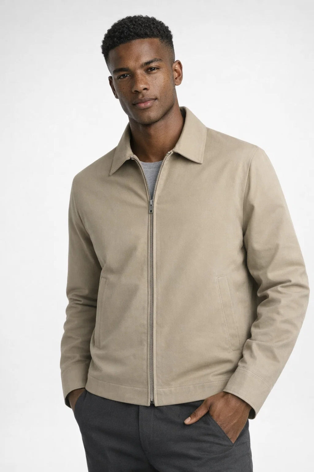 Men's Zip Front Jacket Classic Collar Smart Casual Layer