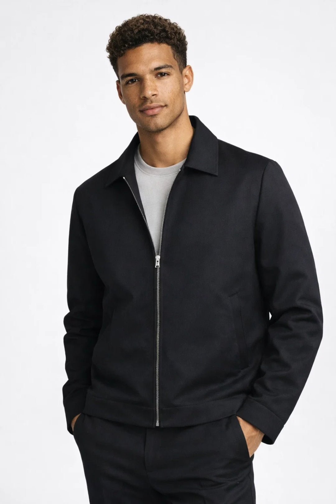 Men's Zip Front Jacket Classic Collar Smart Casual Layer