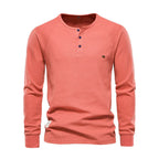 Men's Henley Shirt Long Sleeve Button Neck Casual Top