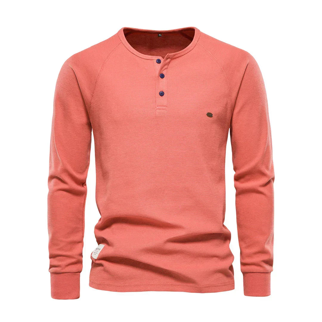 Men's Henley Shirt Long Sleeve Button Neck Casual Top